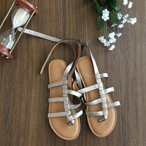 Franco Sarto Size 6.5 Silver Leather Strap Sandals